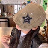 DAIIIBABYYY  -  Japanese Retro Star Patch Design Denim Forward Hat Men's and Women's Spring and Autumn Outdoor Sunshade Casual Beret