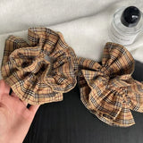 Daiiibabyyy  1PC Retro Classic Brown Plaid Slim Waist Scrunchie, Fashionable Daily Commute Hair Accessory for Bun Hairstyles