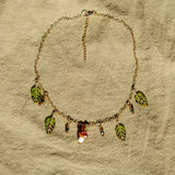 Daiiibabyyy  Glass Leaf Mushroom Bead Necklace Retro Rustic Forest Style Earring Multiple Splicing Design Collarbone Chain Y2K Jewlery Set