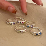 Daiiibabyyy Silver Color Crystal Opal Rings for Women Girl Gift Amethyst Heart Love Wedding Party Jewelry Dropship Wholesale