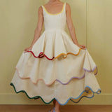 Daiiibabyyy  Elegant Sleeveless Pleated Summer Long Dress Fashion Hight Waist Backless Party Dress U-neck Color-blocked Ruffles A-Line Dress