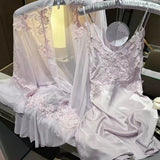 Daiiibabyyy  Vintage Ice Silk Sexy Lingerie Pajamas Women's Dressing Gowns New Water-soluble Flower Mesh Lace Silk Suspender Nightdress