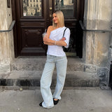 Daiiibabyyy  Women's Solid One Shoulder Asymmetric Blouse Elegant Ruched Bust Minimalist Sleeve Tops Lady Fashion Date Night T-shirt