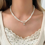 Daiiibabyyy  Retro double-layer pearl necklace light luxury literary niche design high-end sense pendant collarbone high-end neck chain