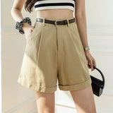 Daiiibabyyy  Fashion Overalls Shorts Women Spring Summer Casual High-waisted Wide Leg Pants Short Pants with Belt Outwear Black Shorts 2025