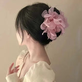 Daiiibabyyy  Sweet Mesh Flower Pearl Hair Clip for Women Gentle Elegant Pan Hair Shark Clip Temperament Girl Hair Accessories