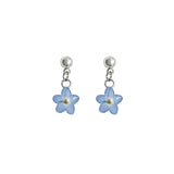 Daiiibabyyy  Tiny Blue Forget Me Not Flower Earrings Simple Dried Floral Earring Jewelry Gifts for Mom, Friends