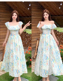 DAIIIBABYYY  -  French Floral Sweet Seaside Vacation Dress For Women Off The Shoulder Design Summer New Collection Waist Slimming Fairy Dresses