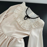 DAIIIBABYYY  -  Medieval Retro Diamond Women One-piece Glossy Beaded Stitch Bowknot Lace Trim Ruffle Mini Dress Birthday Party Clothes