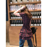 DAIIIBABYYY  -  Summer Y2k Aesthetic Plaid Vintage Slim Dress Single Breasted Mini Shirt Dresses Harajuku Bandage Grunge Punk Ruffled Vestidos