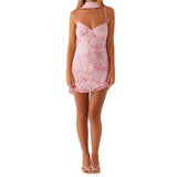 Daiiibabyyy  Women's Summer Sequined Flower Embroidery Beaded Bodycon Mini Dress Sleeveless Spaghetti Strap V Neck Night Out Dress with Scarf