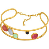 Daiiibabyyy  European and American Retro Colored Rhinestone Geometric Hollow Wide Bracelet Women Temperament Fashion Jewelry