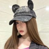 Daiiibabyyy  Parent-Child Denim Baseball Cap Adult Embroidered Letters Fashion Peaked Caps Cute Cat Ear Girls Boy Travel Outdoor Sun Hats