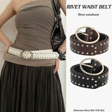 Daiiibabyyy  Fashion Waist Buckle Belt Y2K Punk Rivet Leather Belts Women Men Star PU Black Waist Strap Hollow for Jeans Skirt Decoraction