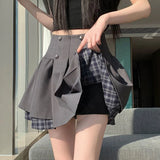Daiiibabyyy  Korean Patchwork Jk Pleated Skirt Women Plaid Preppy Style Tutu Skirt A Line High Waisted Gray Mini Harajuku Y2K Skirt