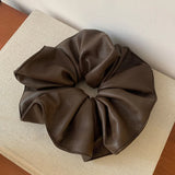 DAIIIBABYYY  -  French Style PU Leather Scrunchies Elegant Temperament Hair Rubber Bands Ponytail Holder Vintage Elastic Hair Rope
