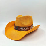 Daiiibabyyy  Summer cowboy straw hat for woman hand-woven hollow design imitation jade sapphire hat summer sun hat for man2022