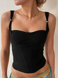 Daiiibabyyy Black Stretchy Comfy Corset Top Adjustable Straps Bodycon Fit Summer Camis Tops New Sexy Women Tank Tops Y2k Tops