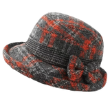 Daiiibabyyy  Vintage Thickened Middle Aged Women Bucket Hat Windproof Warm Bow Top Hat Short Brim Faux Woolen Cloche Hat Elderly Mom