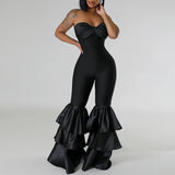 DAIIIBABYYY  -  Office Elegant Ruffle Slim Romper Fashion Sleeveless Flare Pants Playsuit Lady Sexy Strapless Solid Color High Waist Jumpsuits
