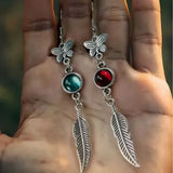 Daiiibabyyy  Retro Temperament Long Sliver Color Butterfly Feather Tassel Blue Crystal Dangle Earrings for Women Bohemian Charm Jewelry Gifts