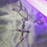 DAIIIBABYYY  -  Y2K Zircon Cross Necklace Pink Purple Love Heart Cross Pendant Necklaces for Women Gothic Jewelry Party Girls Accessories 2024