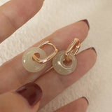 Daiiibabyyy  Elegant Imitation Hotan Jade Hoop Earrings for Women New Fashion Temperament Party Earring Jewelry Gifts
