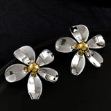 Daiiibabyyy  Exaggerated Glossy Flower Earrings for Women in Europe and America Stud Earring Light Luxury Temperament Fashionable Jewelry