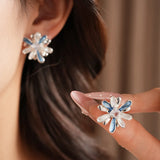 Daiiibabyyy  Zircon Inlaid Oil Drip Flower Stud Earrings Elegant Fashion Versatile Earring for Women Light Luxury High Grade Jewelry
