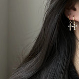 Daiiibabyyy  Silver Zircon Cross Pendant Hoop Earrings for Women Punk Personality Fashion Jewelry Minimalist Accessories