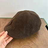 Daiiibabyyy  High Quality Forward Hat Men American Retro Big Head Circumference Hat Autumn Winter Suede Japanese Beret Women Cap