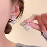 DAIIIBABYYY  -  Exquisite Korean Version Sweet Cool Ballet Ribbon Bow Earring Stud for Women Ins Fashion Spicy Girl Trendy Aesthetic Accessories