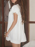Daiiibabyyy  Sweet Summer Temperament Loose All Match Solid Peter Pan Collar Puff Sleeve Ruffles Dresses