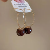 Daiiibabyyy  Light Luxury Multiple Multicolor Round Resin Ball Large Hoop Earrings for Women Gold Plated Iron Alloy Daily Party Jewelry