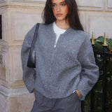 DAIIIBABYYY  -  2024 Vintage Women Solid Cardigan Sweater Jacket  Long Sleeve Round Neck Sweater Coat Female Casual Zipper Sweater Coats