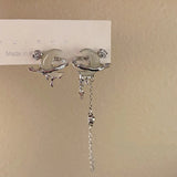 Daiiibabyyy  Asymmetric White Moonstone Earrings for Women Rhinestone Tassel Chain Y2K Jewelry Party Simple Star Moon Chinese Jewelry Gifts