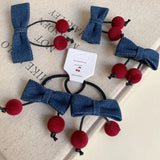 Daiiibabyyy  Cowboy Fabric Bow Cherry Hair Clip Korean Style Cute Trendy Unique Clip Ponytail On The Side of The Bangs Headband Accessories