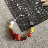 Daiiibabyyy  Colored Harajuku Beaded Star Necklace Chinese Style Ethnic Handmade Jewelry Clavicle Chain for Girl Punk Sweet Jewelry Party