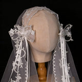 Daiiibabyyy  Wedding Bridal Veil Lace Pearl Trim Elegant Bride Headpiece for Wedding Ceremony Bridal Photoshoot,Lightweight Tulle Bridal Veil
