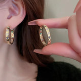 Daiiibabyyy  Simple Spark Colorful CZ Cubic Zirconia Heart Large Hoop Earrings for Women Hollow Round Circle Earring Casual Jewelry