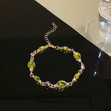 Daiiibabyyy  Luxury Green Zircon Bracelets for Women Exquisite Vintage Metal Shiny Crystal Oval Design Bracelets Party Jewelry Gifts New