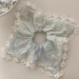 Daiiibabyyy Bule Lace Floral Hair Scrunchies Hair Rope Fragmented Flowers Ponytail Holder Head Rope Hair Accessories For Women Girls