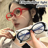 Daiiibabyyy  Y2K Oval Glasses Retro Oversized Square Frame Eyewear Fashion Black Red Spectacles Anti Blue Light Computer Reading Eyeglasses