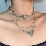 Daiiibabyyy  Butterfly Pendant Necklace Y2K Luxury Personality Party Sexy Girl Clavicle Chain Jewelry Gift Accessories