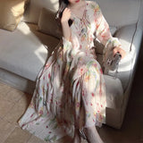 DAIIIBABYYY  -  Afternoon Garden Spring/Summer Gentle Trumpet Sleeves Fragmented Flower Dress with Ruffle Edge Long Dress