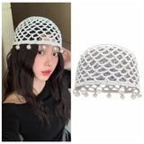 DAIIIBABYYY  -  Fashion Round Beads Crochet Hollow Tassels Knitted Hat Bohemian Style Cap Knit Beanies Hollow Out Weave Ethnic Style Hat Outdoor
