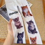 Cute Cat Pattern JK Pantyhose Sweet Punk White Tights High Stretchy Cotton Stocking for Cool Girl Cosplay Harajuku Japanese Sock