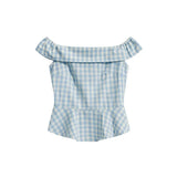 DAIIIBABYYY  -  Blue Women's Shirts Slash Neck Off Shoulder Plaid Hot Girls Camisole Slim Fit Casual Sexy Short Blouses Trendy Female Crop Tops