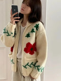 Daiiibabyyy  Autumn New Knitted Jacket Women  Anti-Aging Flower Casual Loose Layering Sweater Open Cardigan Fashion Ladies' Wear