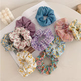 DAIIIBABYYY  -  2024 Girls Floral New Double Strand High Elastic Hair Bands Korean Purple Plaid Scrunchies Hair Ropes Flower Ponytail Holder